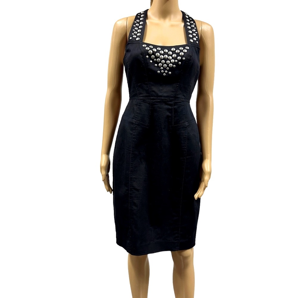Maggy London Black Studded Halter Midi Dress